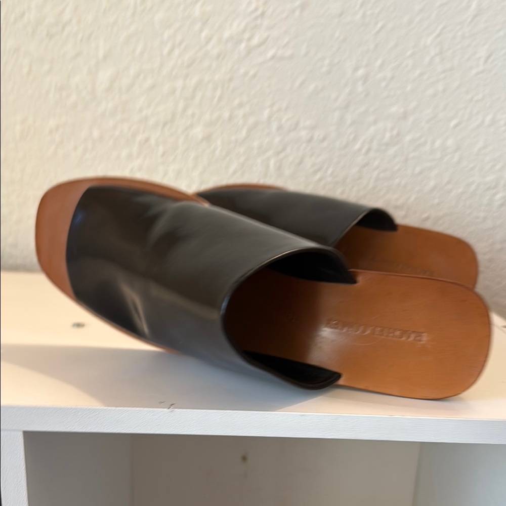 Rachel Comey Black Leather Wedge Mules with Wood Heel - Picture 5 of 7